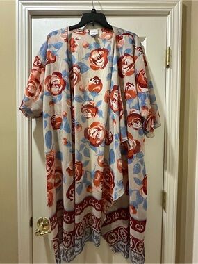 LuLaRoe Floral Open Front Cardigan in Cream, Red, Blue